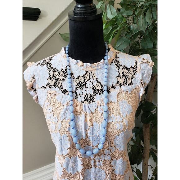 Monteau Women's Beige Floral Nylon Turtleneck Ruffled Sleeveless Top Blouse M - Picture 2 of 11